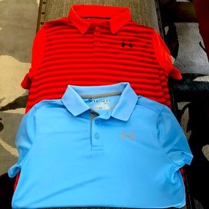 under armor boys shirts. Red XL -blue boys medium